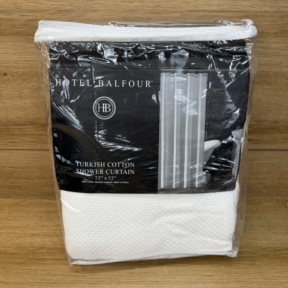 Hotel Balfour Dual Weave White Turkish Cotton Shower Curtain 72x72 Luxury